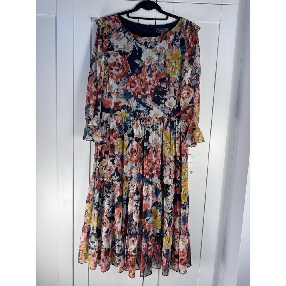 Donna Ricco Floral Dress Size 14 Fit & Flare Pleated Midi Wedding Guest Cocktail - Picture 2 of 12